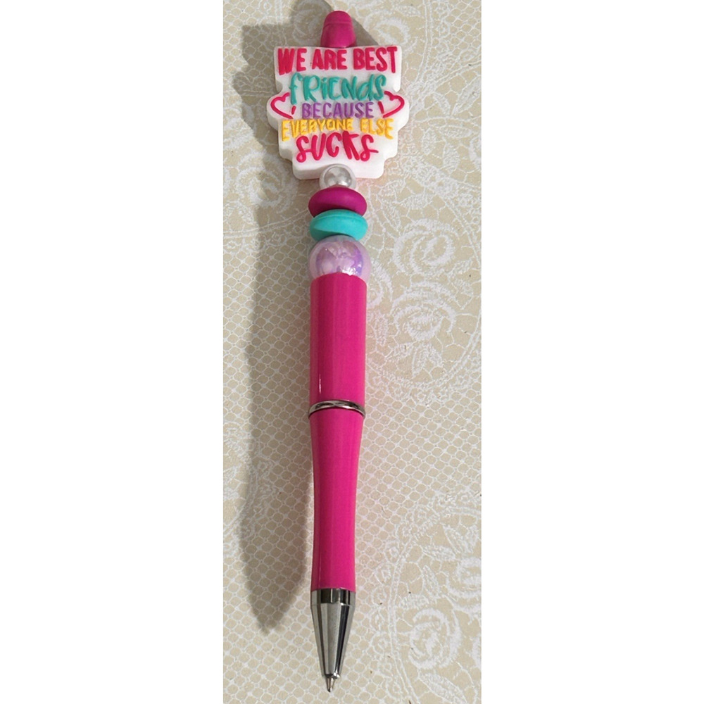 Custom Beaded Pen Best Friends Pearls Pink Colorful Gift Handmade Unique